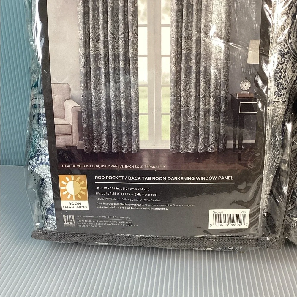 Set of 2 Georgia Print Room Darkening Grommet Window Curtain Panel - Grey 108